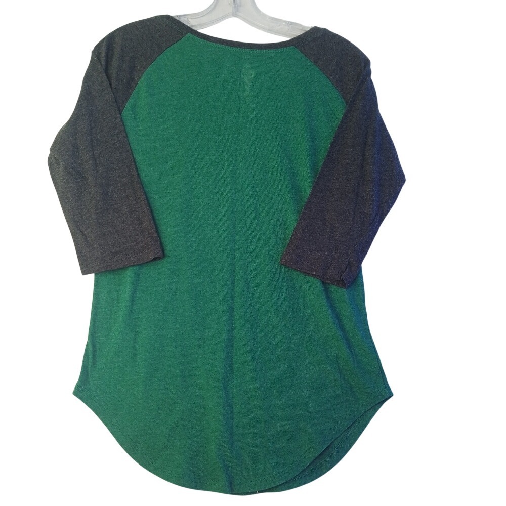 Elf Movie Graphic Tee Womens Large Green OMG Santa Raglan 3/4 Sleeve Shirt - Picture 4 of 4